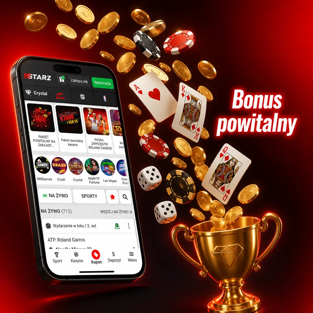 Bonus powitalny: 200% do 1700 PLN na sport i 100% do 6500 PLN + 150 free spinów na kasyno, ważny 30 dni