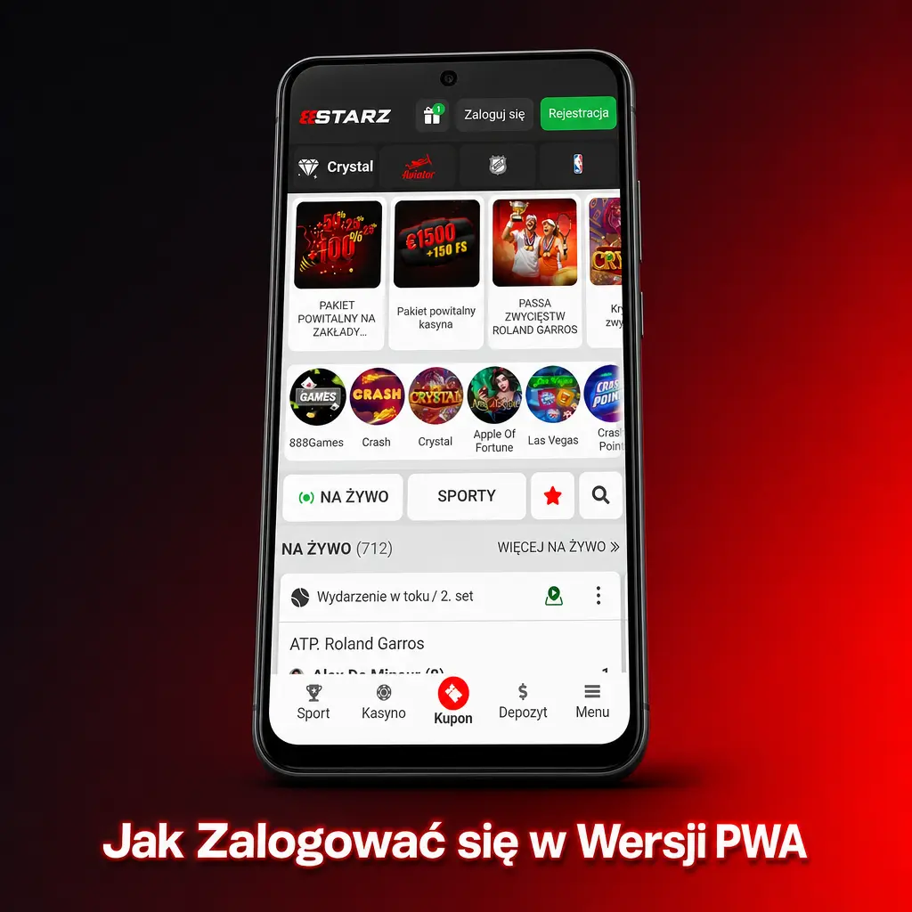 Ekran logowania do konta 888starz w aplikacji PWA na smartfonie