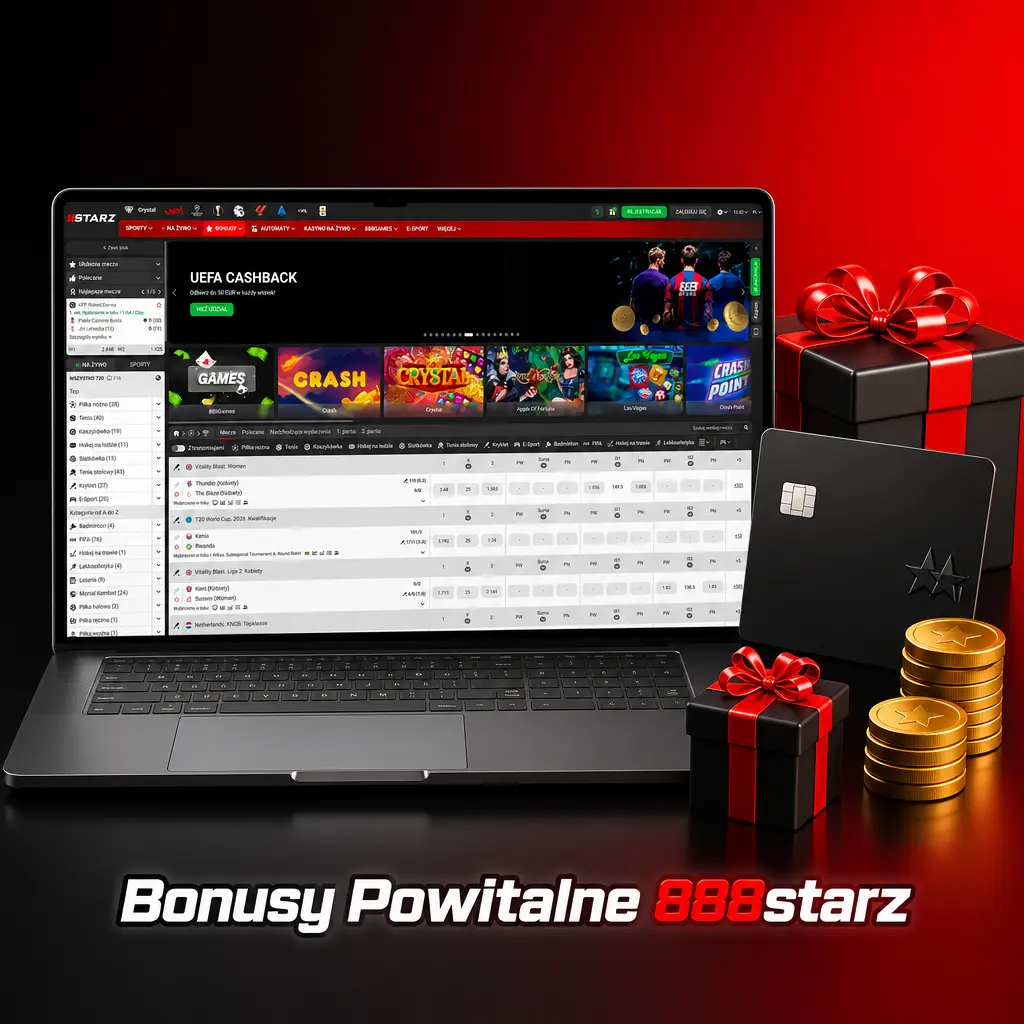 Bonusy powitalne 888starz dla graczy z Polski: 200% na sport i 100% + 150 FS na kasyno po pierwszym depozycie.