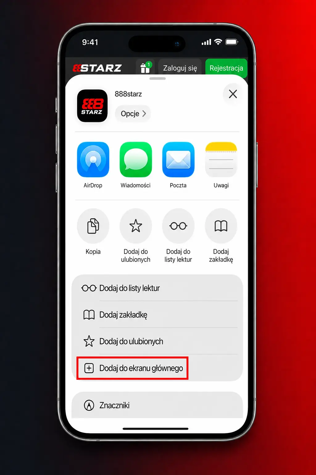 Instrukcja instalacji aplikacji PWA 888starz na iOS poprzez przeglądarkę Safari na iPhone i iPad