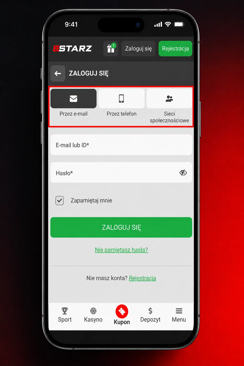 Logowanie do 888starz przez aplikację mobilną na Androida i iOS z opcją biometrii