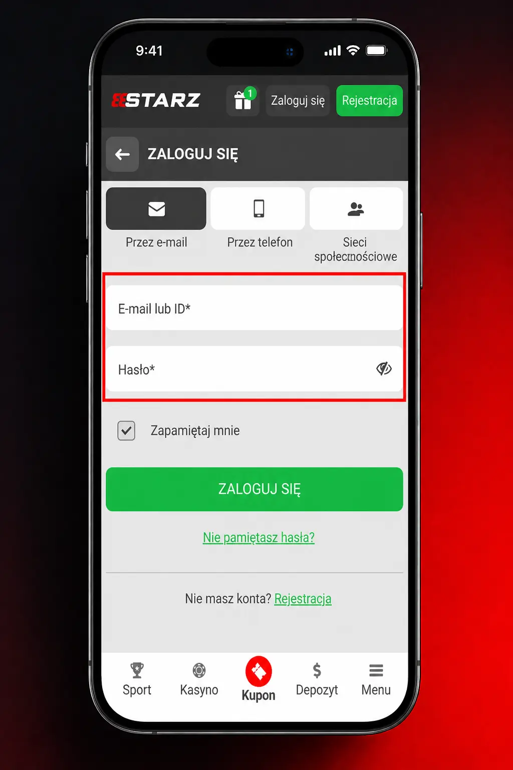 Logowanie do 888starz przez aplikację mobilną na Androida i iOS z opcją biometrii
