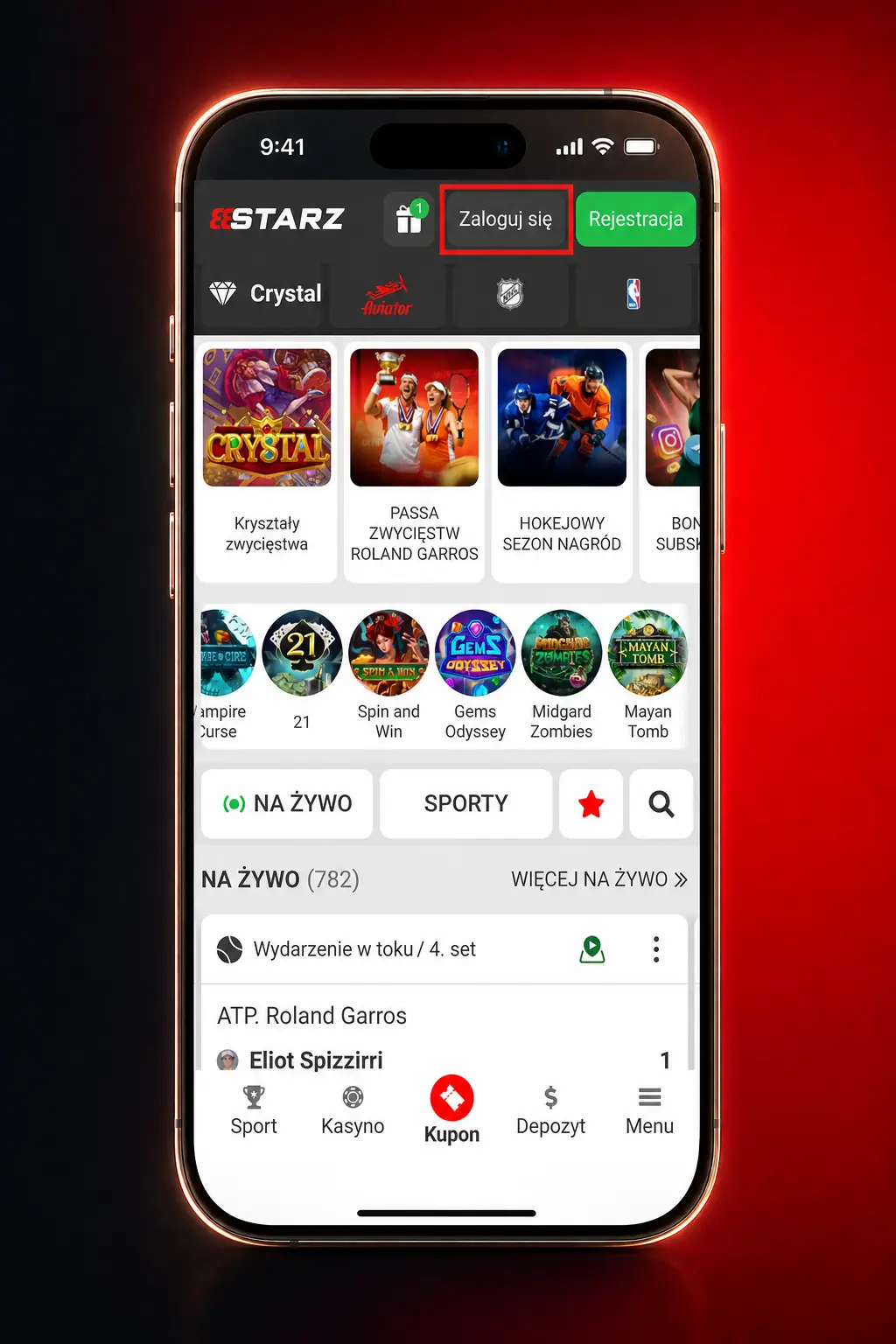 Logowanie do konta 888starz – formularz z polami na numer telefonu, e-mail lub hasło