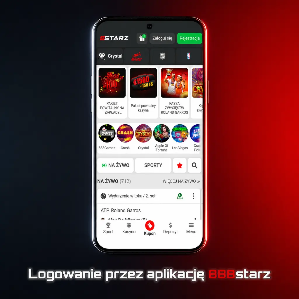 Logowanie do konta 888starz w aplikacji mobilnej - ekran wprowadzania danych i hasła użytkownika