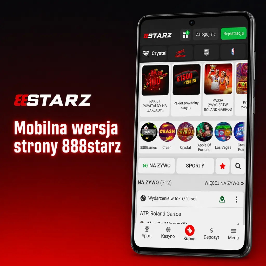 Mobilna wersja strony 888starz na smartfonie i tablecie bez instalacji dodatkowego oprogramowania