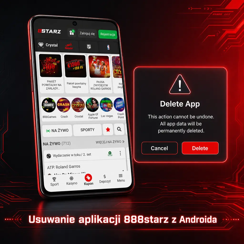 Instrukcja usuwania aplikacji 888starz z telefonu z systemem Android poprzez Ustawienia lub ekran główny urządzenia