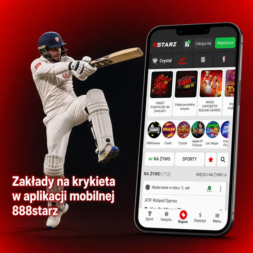 Aplikacja mobilna 888starz do zakładów na krykieta – kursy, transmisje na żywo i bonus powitalny 200% do 1700 PLN